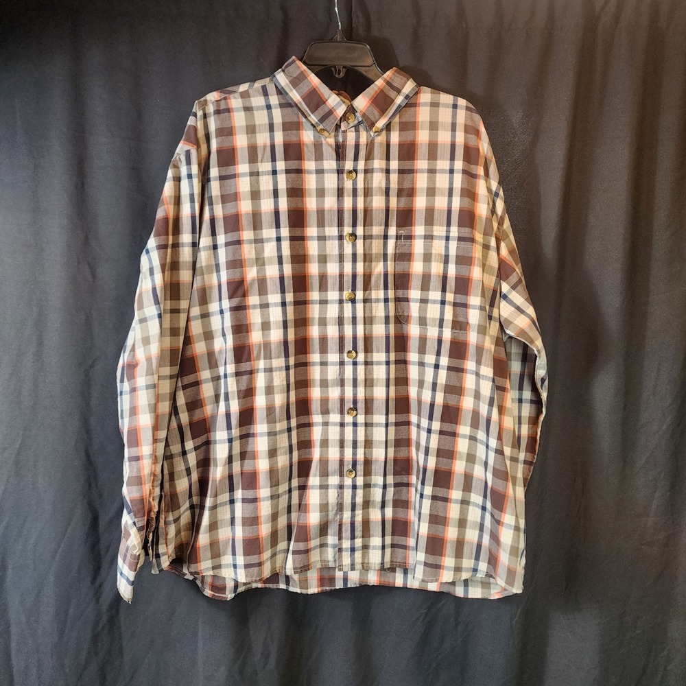 CE SCHMIDT WORKWEAR Mens 2XL Plaid Long Sleeve Button Up Shirt Brown Orange Blue
